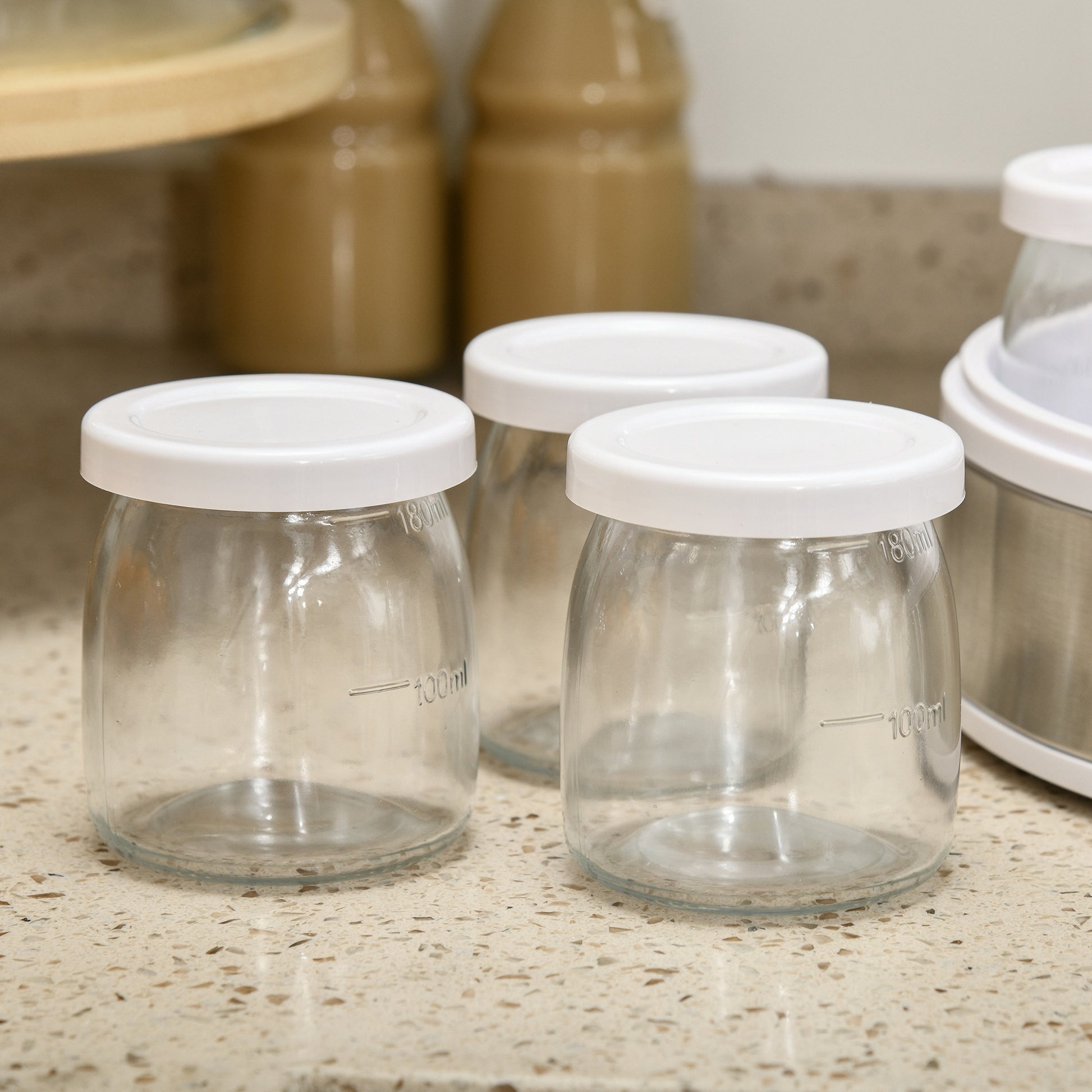 Homcom Yogurtera 20w 1,26l Con 7 Tarros De Cristal De 180 Ml 24x24x13 Cm Blanco_4