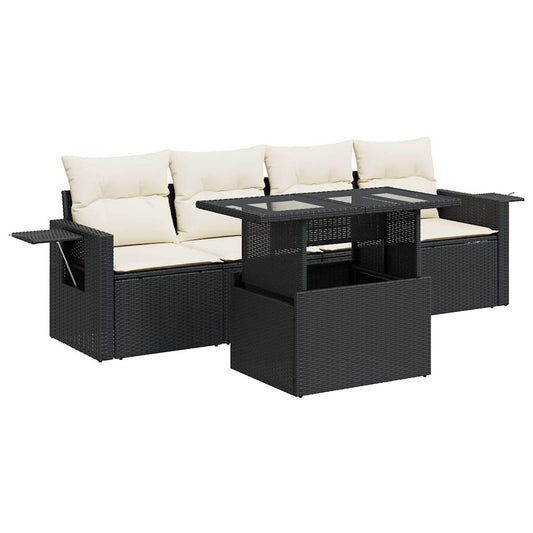 Set De Muebles De Jardín 5 Pzas Y Cojines Ratán Sintético Negro / Vetonek_0