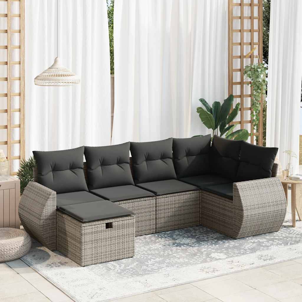 Set De Muebles De Jardín 6 Pzas Y Cojines Ratán Sintético Gris / Vetonek_1