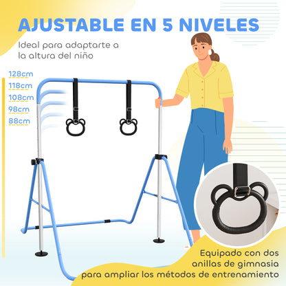Homcom Barra De Gimnasia Para Niños Con Altura Ajustable En 5 Niveles Y Anillos_3