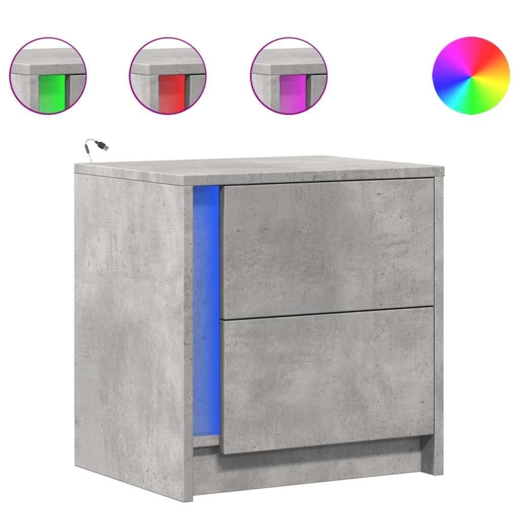 Mesita De Noche Con Luces Led Madera Ingeniería Gris Hormigón_0