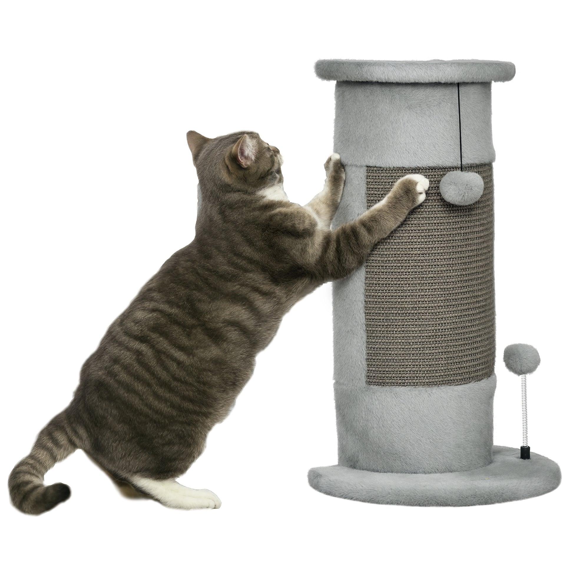 Pawhut Poste Rascador Para Gatos 58 Cm Con Bolas Colgantes 34x25,5x58 Cm Gris_0