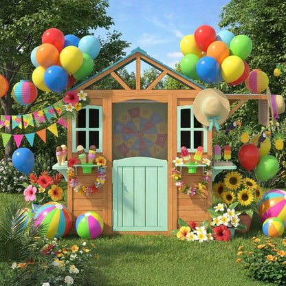 Aiyaplay Casita Infantil Exterior De Madera Con Barra De Snack Maceteros Pizarra_3