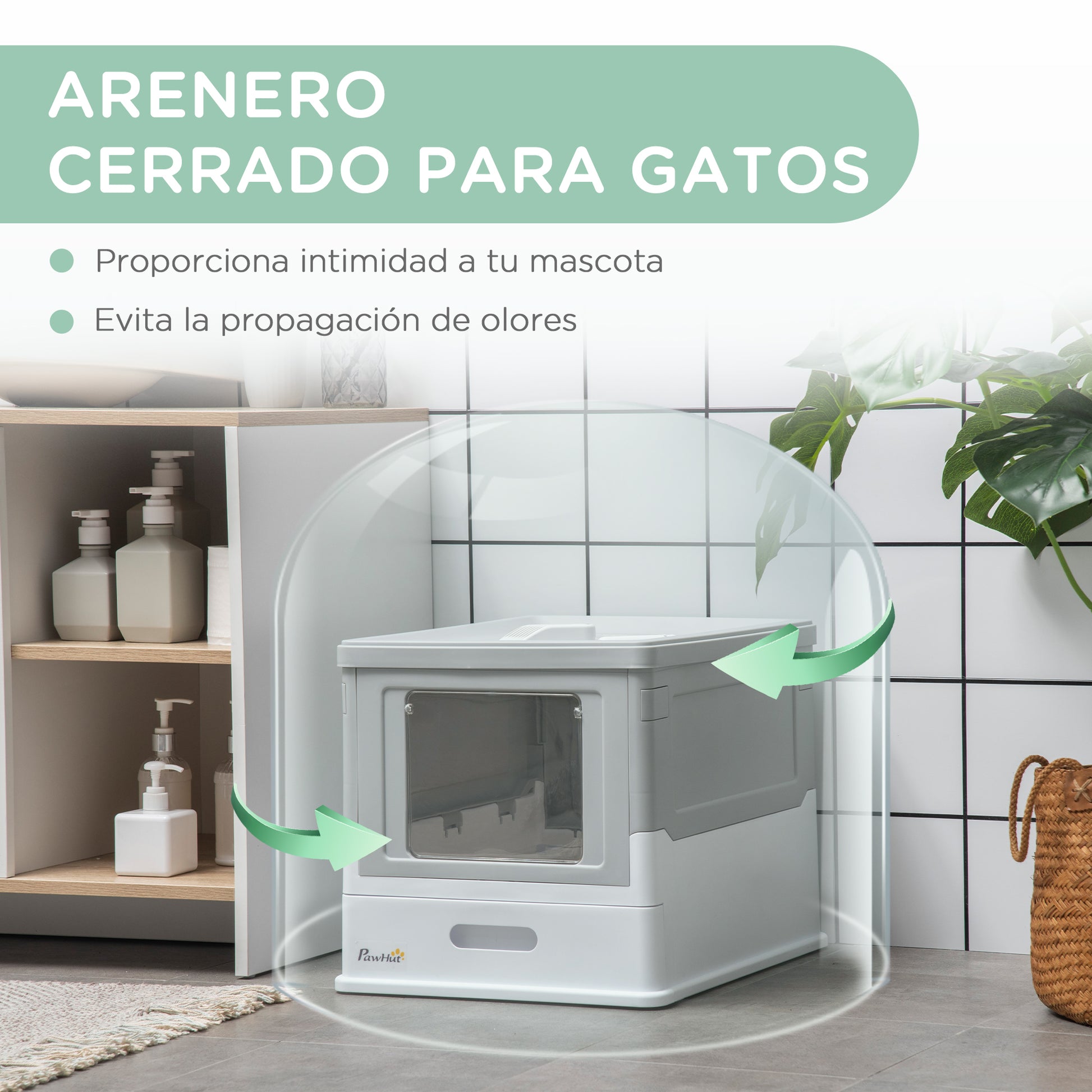 Pawhut Caja Arena Plegable Para Gatos Con Cubierta Desmontable 47,5x35,5x36,7 Cm_5