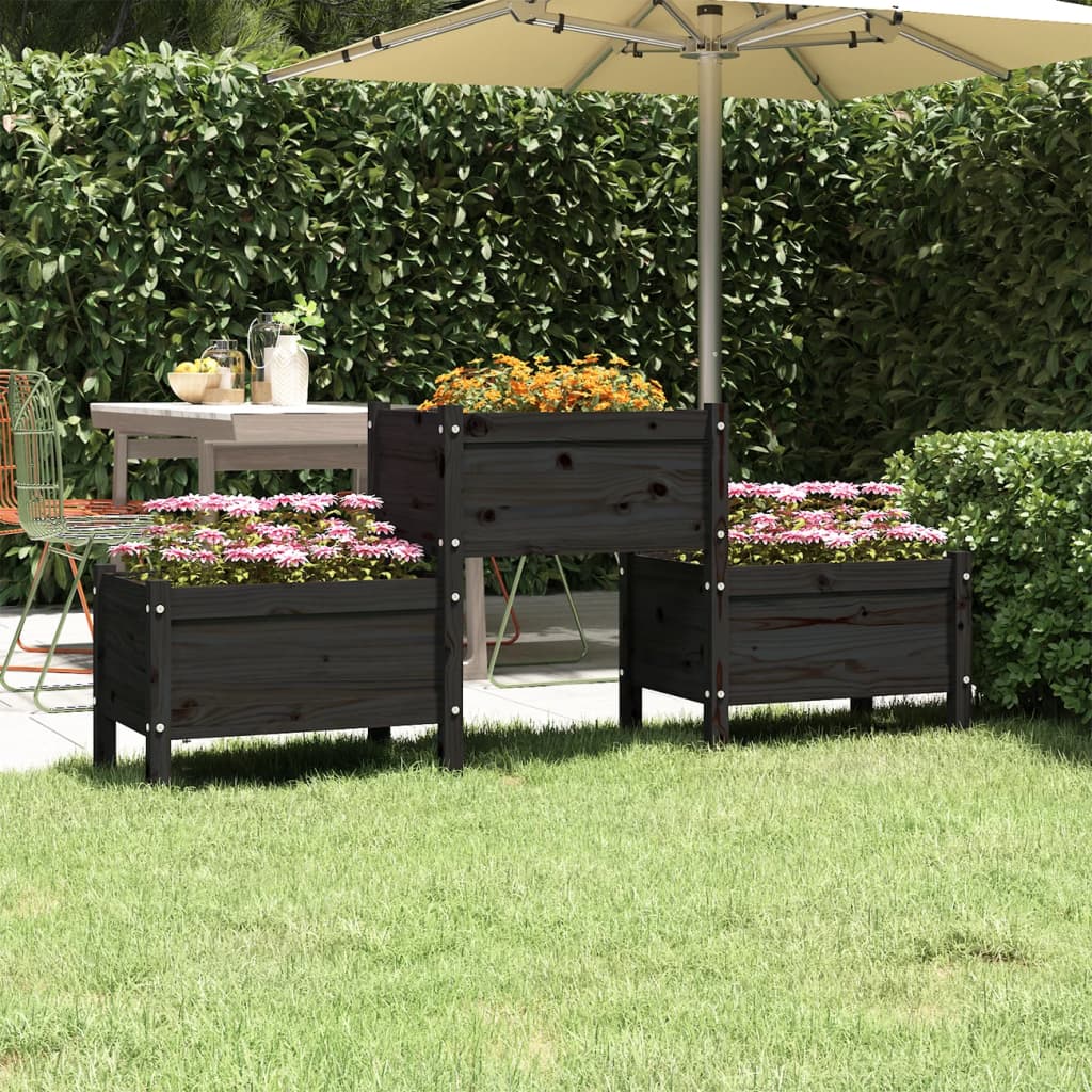 Jardinera De Madera De Pino Maciza Negra 178,5x44x75 Cm_1