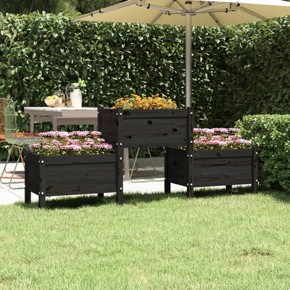 Jardinera De Madera De Pino Maciza Negra 178,5x44x75 Cm_1