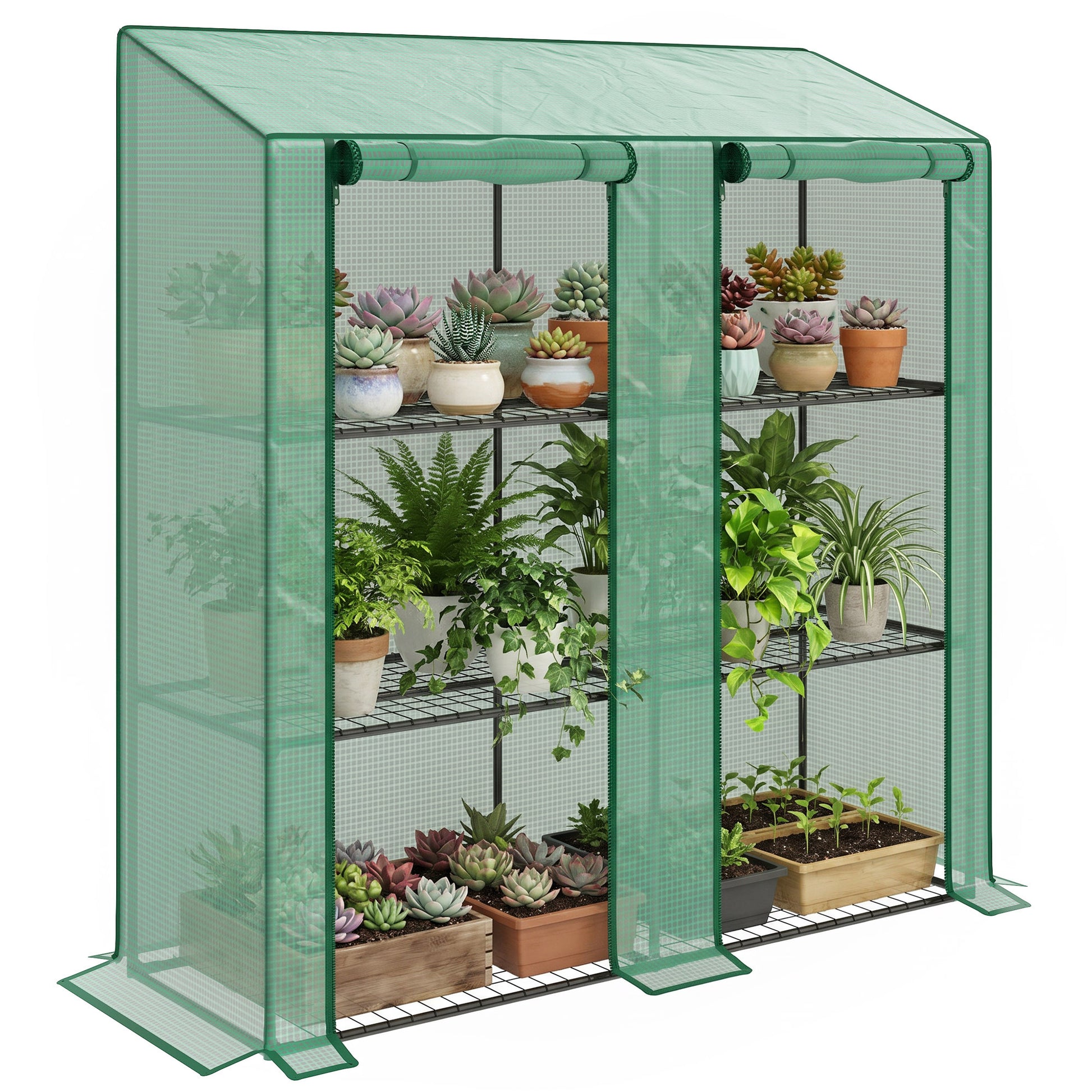 Outsunny Invernadero De Jardín De 3 Niveles 143x46x141/151 Cm Verde_0