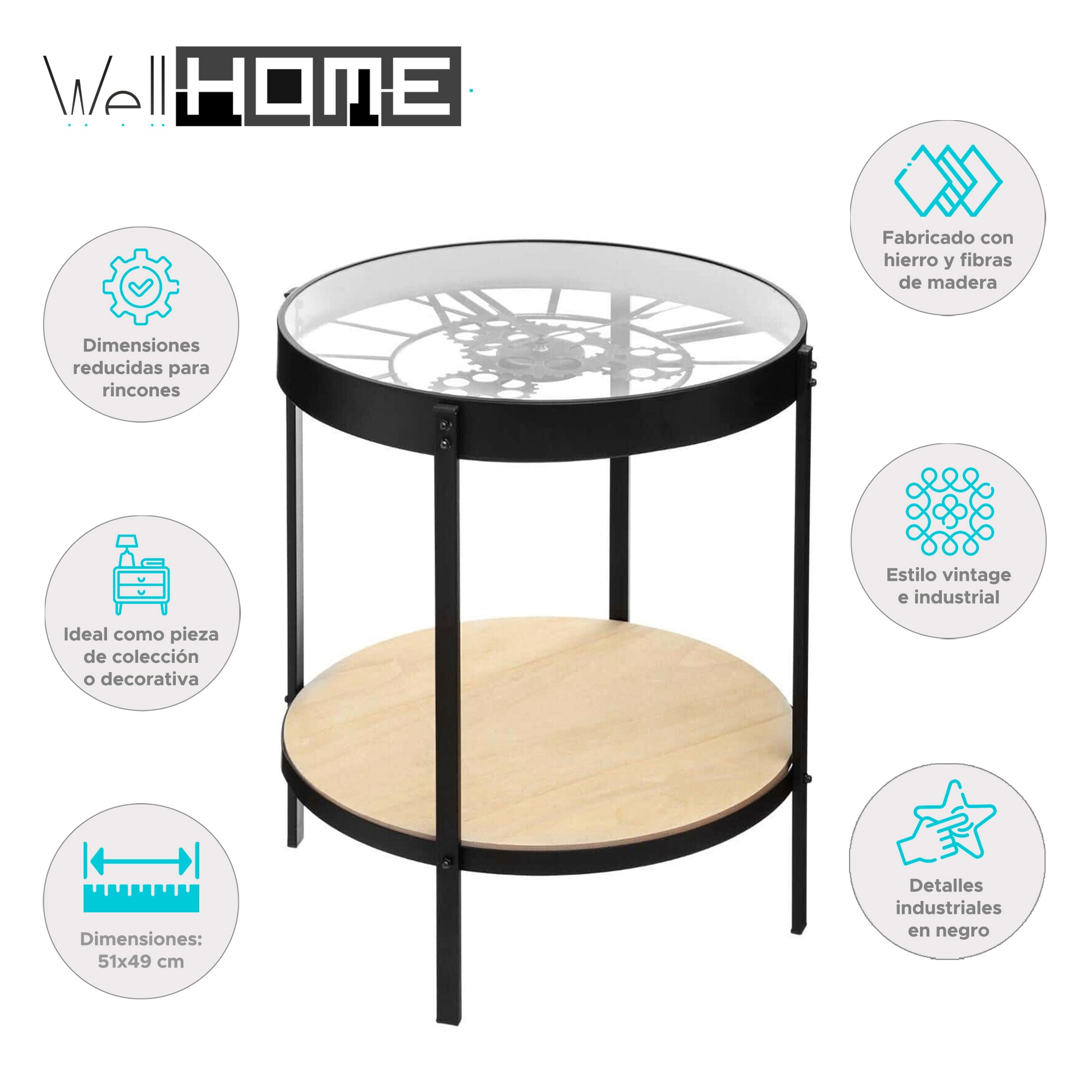 Wellhome Mesa Centro Reloj Mecánico Ø51x49cm