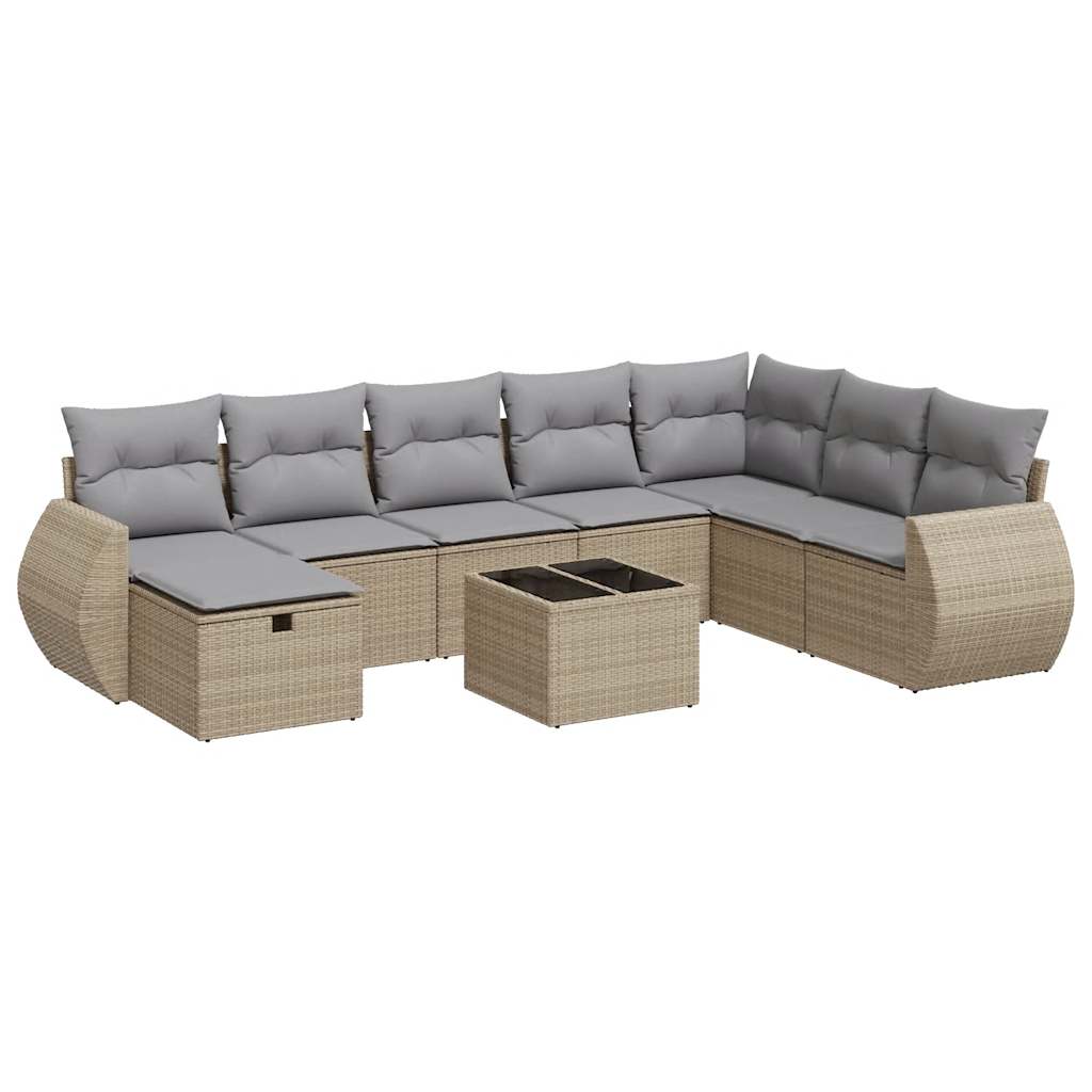 Set De Sofás De Jardín Con Cojines 9 Pzas Ratán Sintético Beige / Vetonek_2