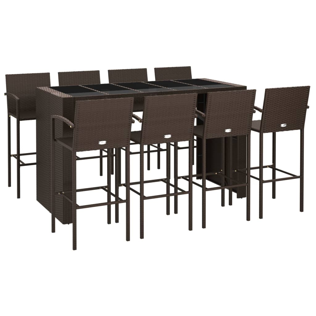 Vidaxl Mesa Y Taburetes Altos Jardín 9 Piezas Ratán Sintético Marrón_0