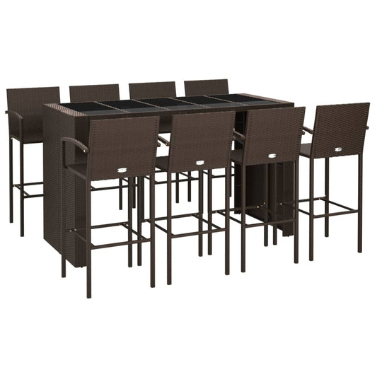 Vidaxl Mesa Y Taburetes Altos Jardín 9 Piezas Ratán Sintético Marrón_0