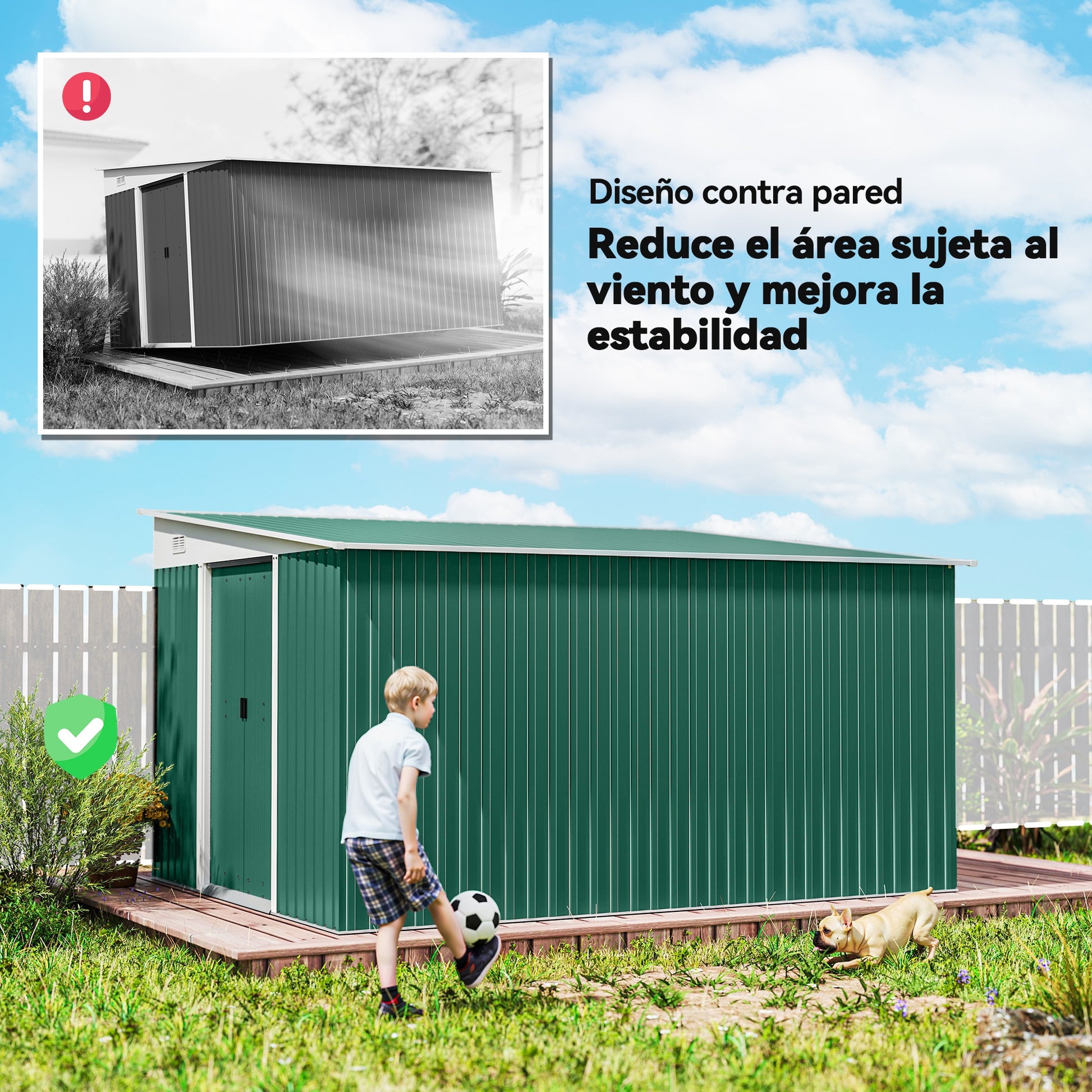 Outsunny Cobertizo De Jardín Exterior 8,9 M² 280x345x201 Cm Con 2 Puertas Verde_5