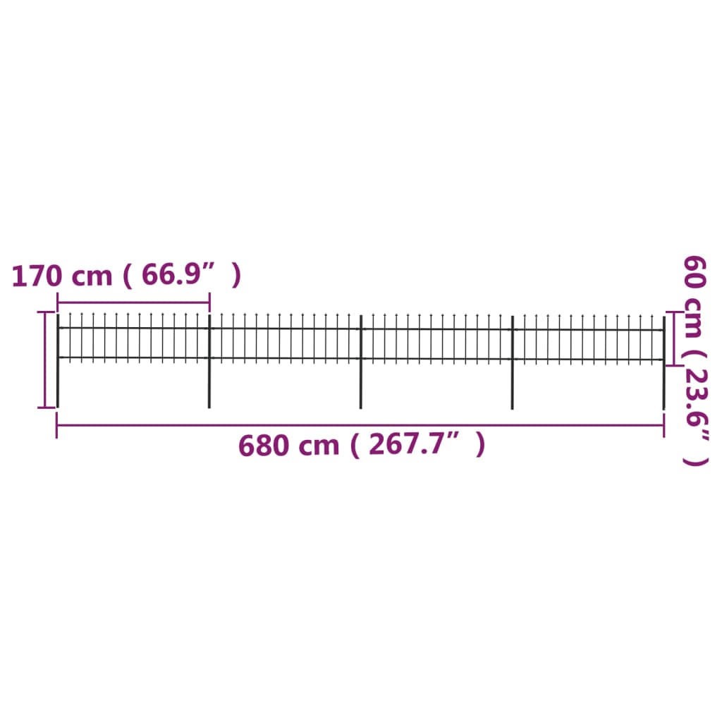 Valla De Jardín Con Puntas De Lanza Acero Negro 6,8x0,6 M / Vetonek_3
