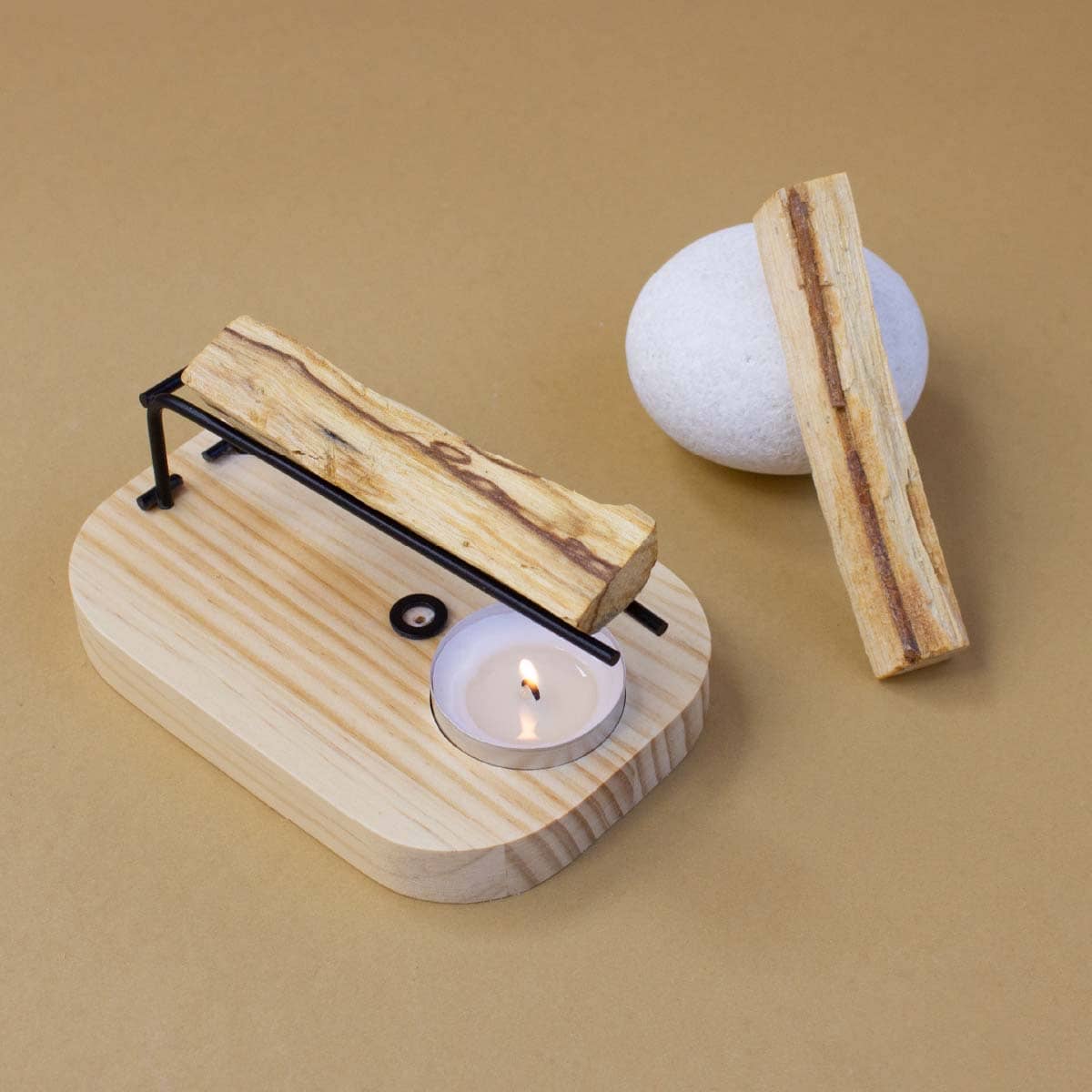 Quemador de Palo Santo SYS Aromas | Base de Madera y Soporte Metálico | Para Palo Santo, Sticks y Conos de Incienso_2