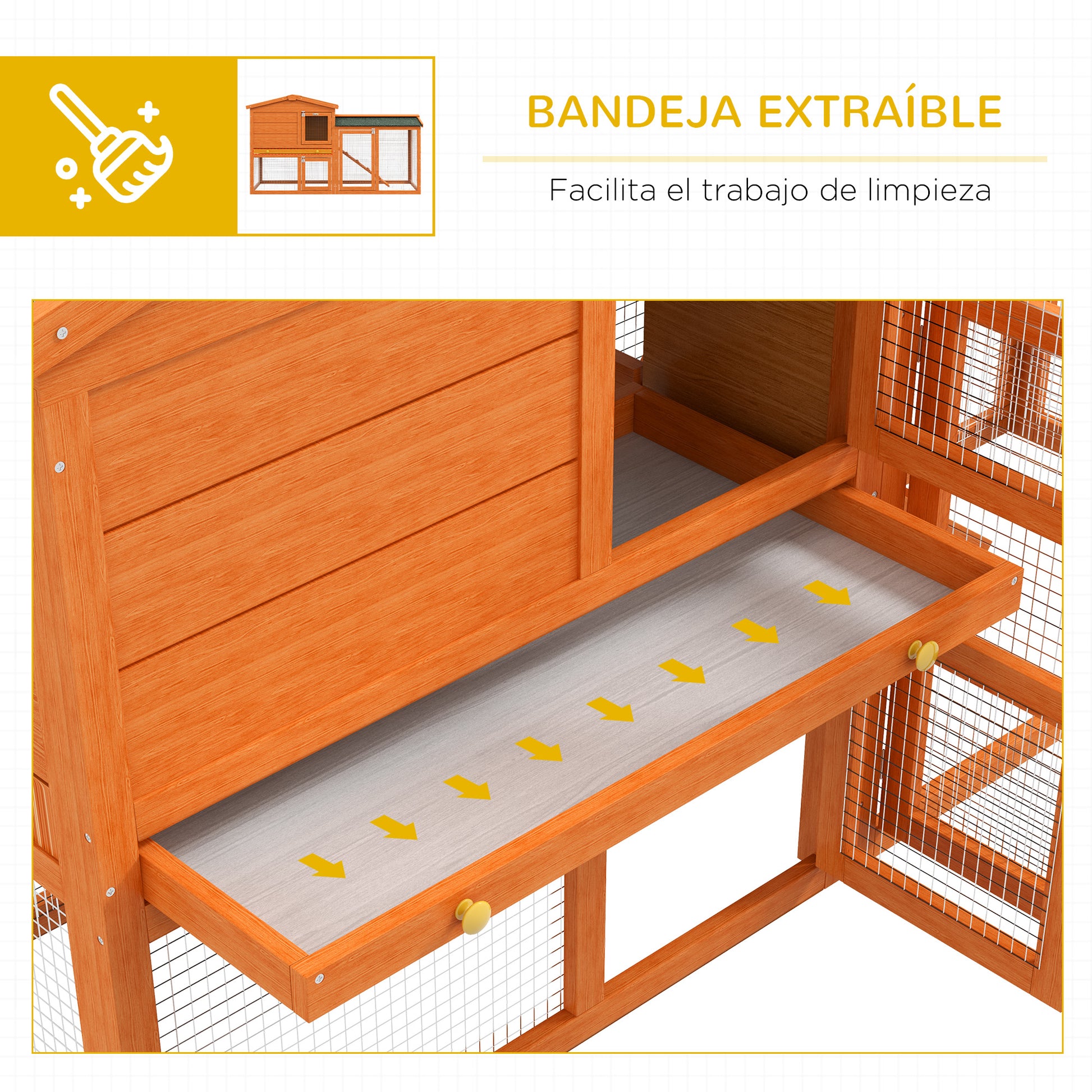 Pawhut Conejera De Madera 150x45x85 Cm Con Techo Asfáltico Natural_5
