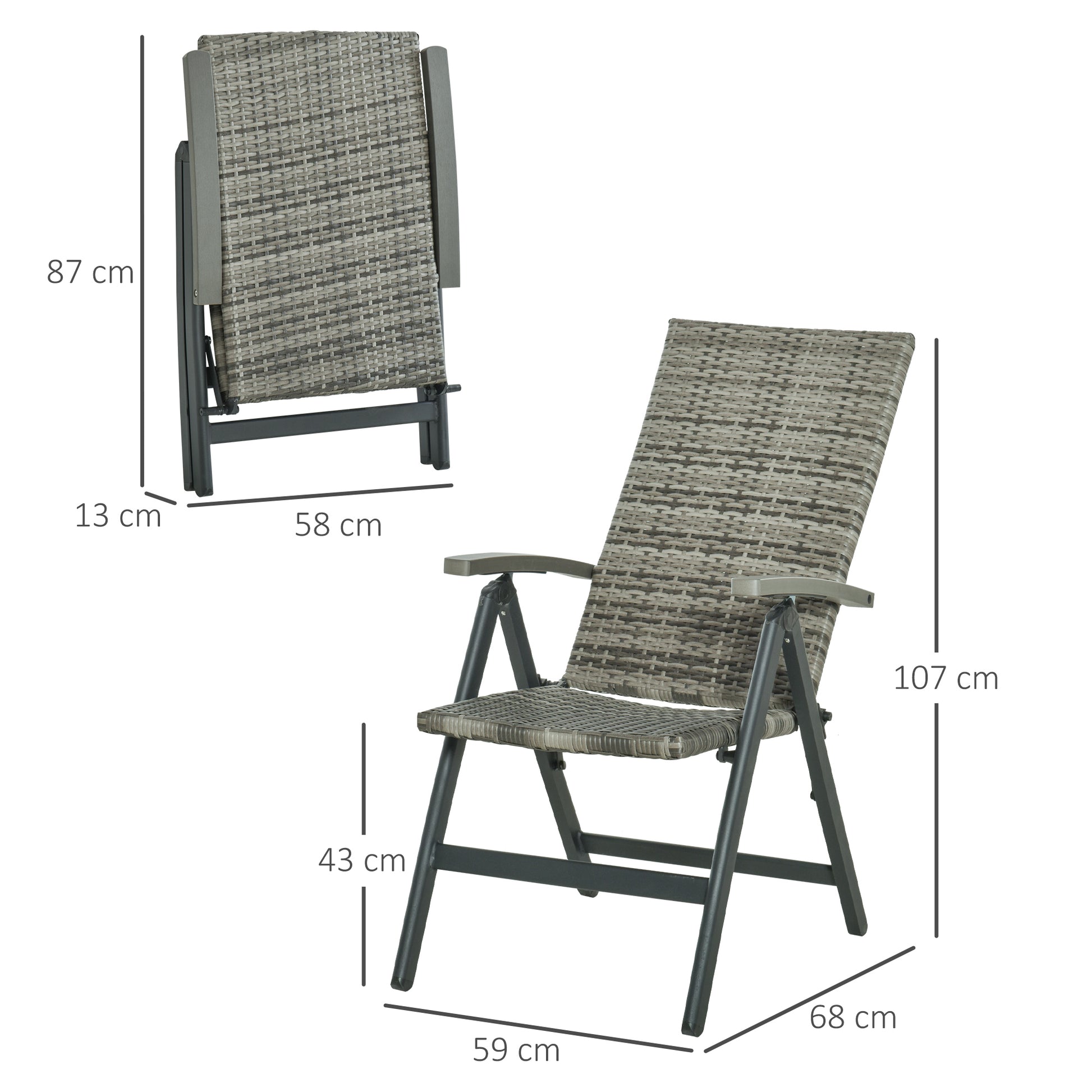 Outsunny Set 4 Sillas Plegable De Ratán Con 5 Posiciones Reclinable 59x68x107cm_2