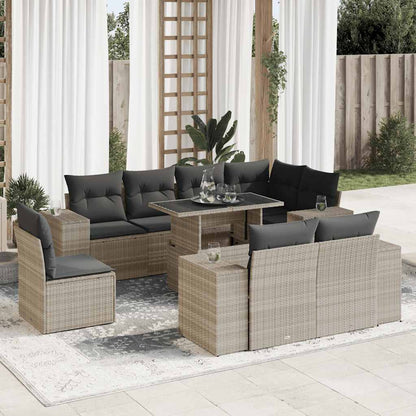 Set Muebles Jardín 9 Pzas Y Cojines Ratán Sintético Gris Claro / Vetonek_5
