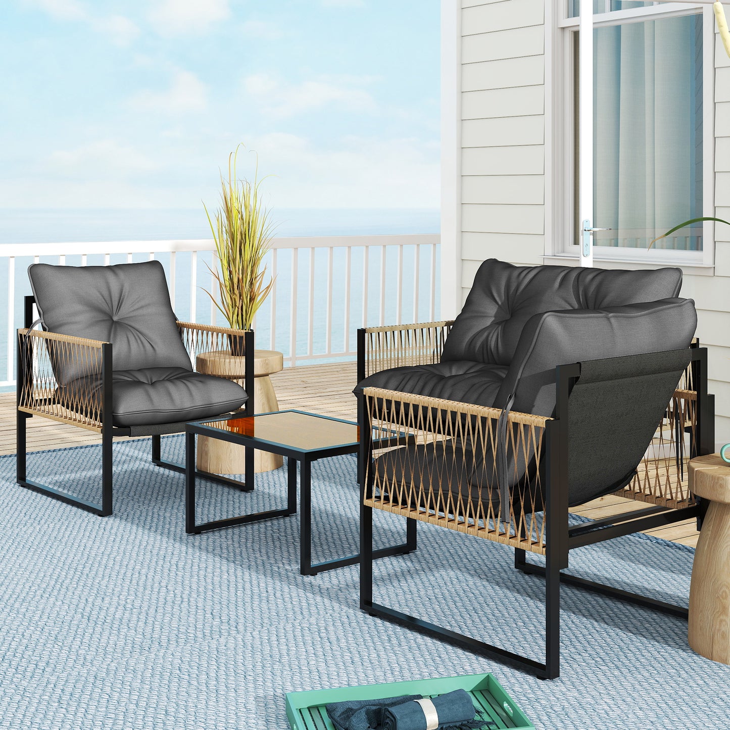 Outsunny Conjunto De Jardín Exterior De Ratán Sintético De 4 Piezas Gris Oscuro_4