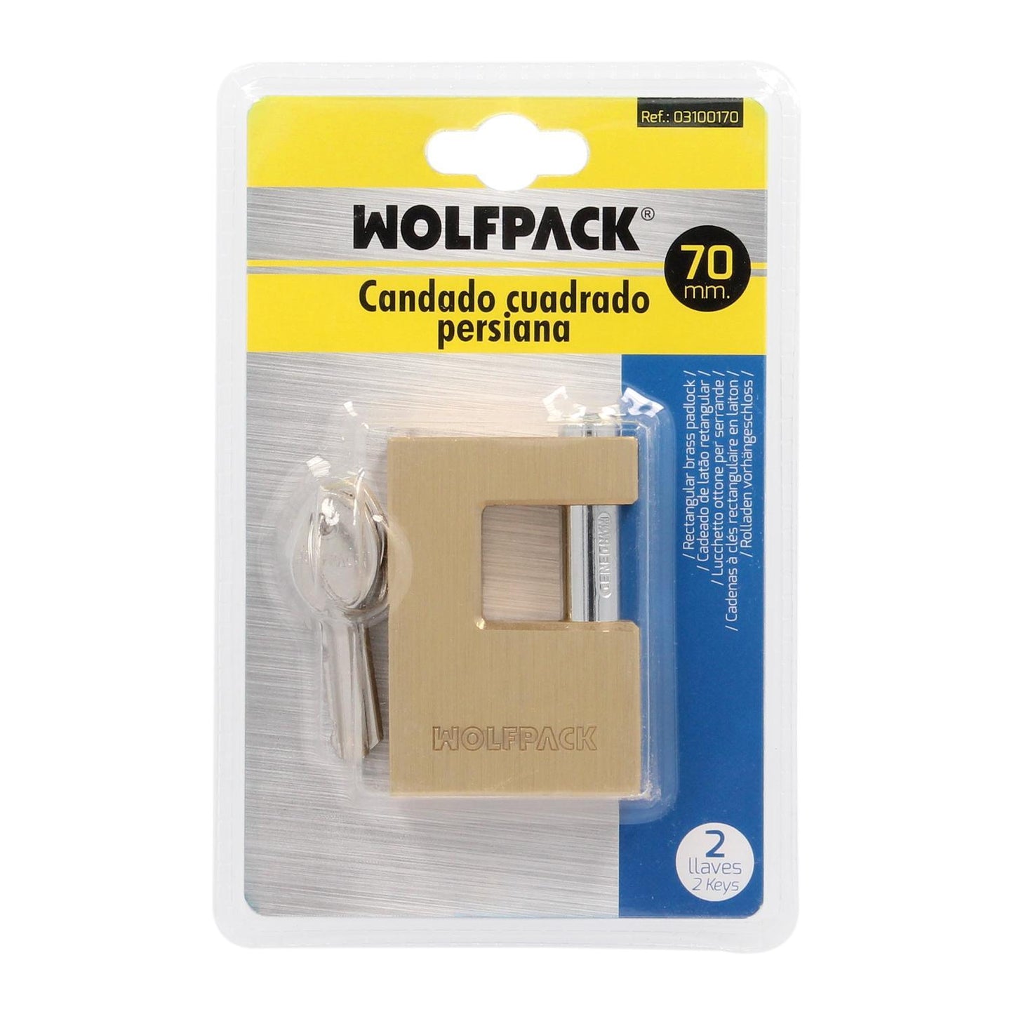 Candado Cuadrado Latón Persiana Ancho 70 Mm. Alta Seguridad, Antirrobo Puertas, Contenedores, Trasteros, 2 Llaves_2