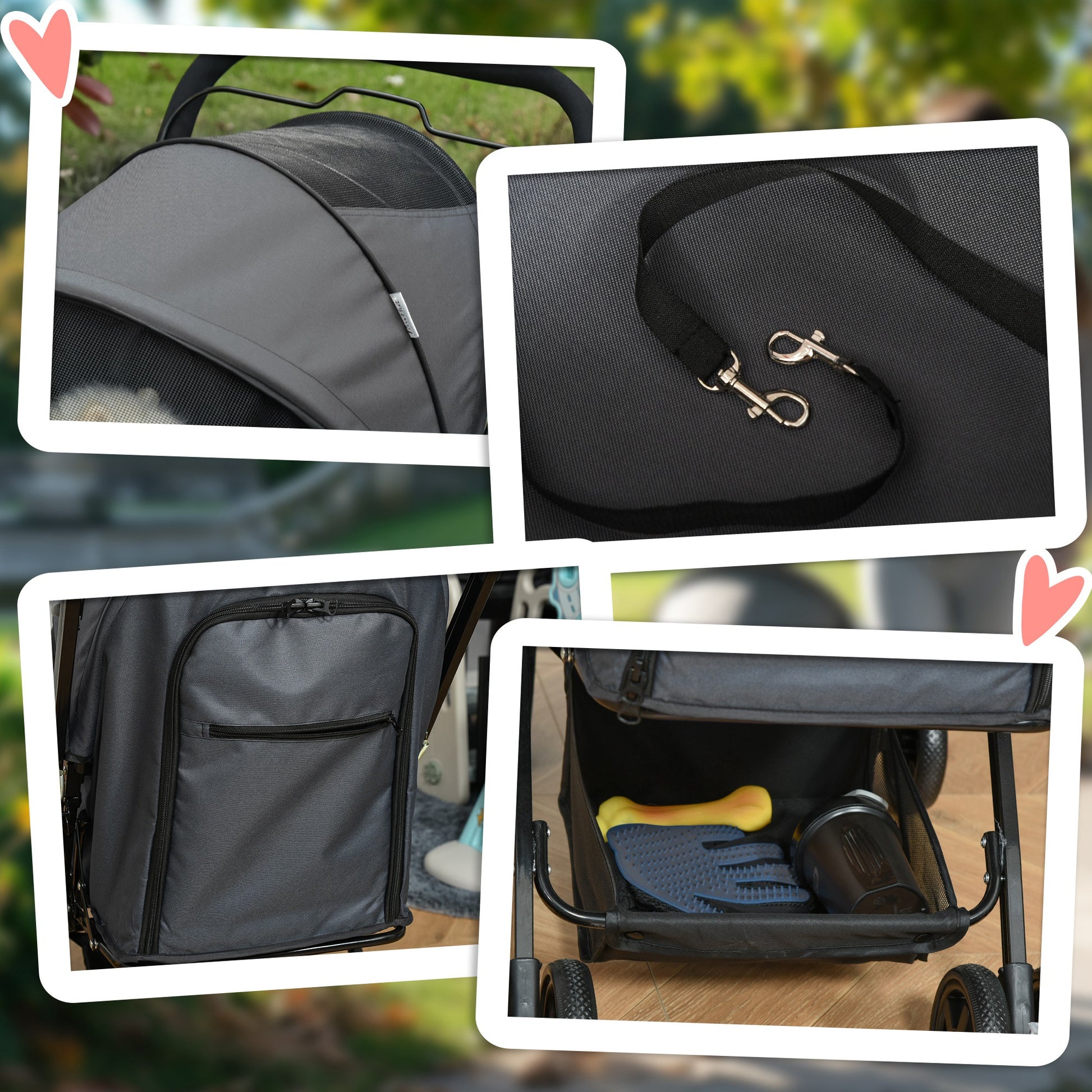 Pawhut Cochecito Para Mascotas Plegable Con Toldo Ajustable 76,5x52x95 Cm Gris_3
