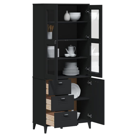 Aparador Alto Viken Madera Maciza De Pino Negro 80x40x190 Cm / Vetonek_0