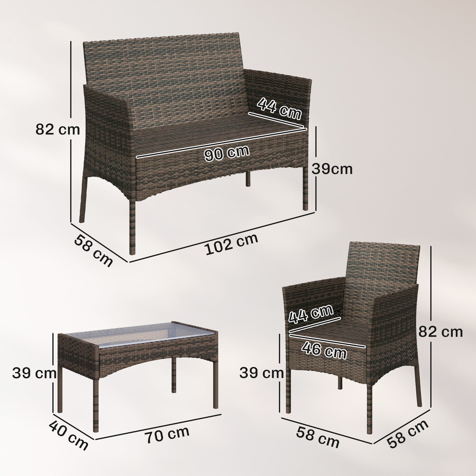 Outsunny Conjunto Jardín Exterior De Ratán Sintético Con Cojines Marrón_2