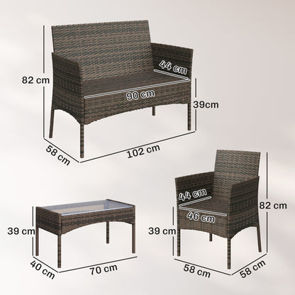 Outsunny Conjunto Jardín Exterior De Ratán Sintético Con Cojines Marrón_2