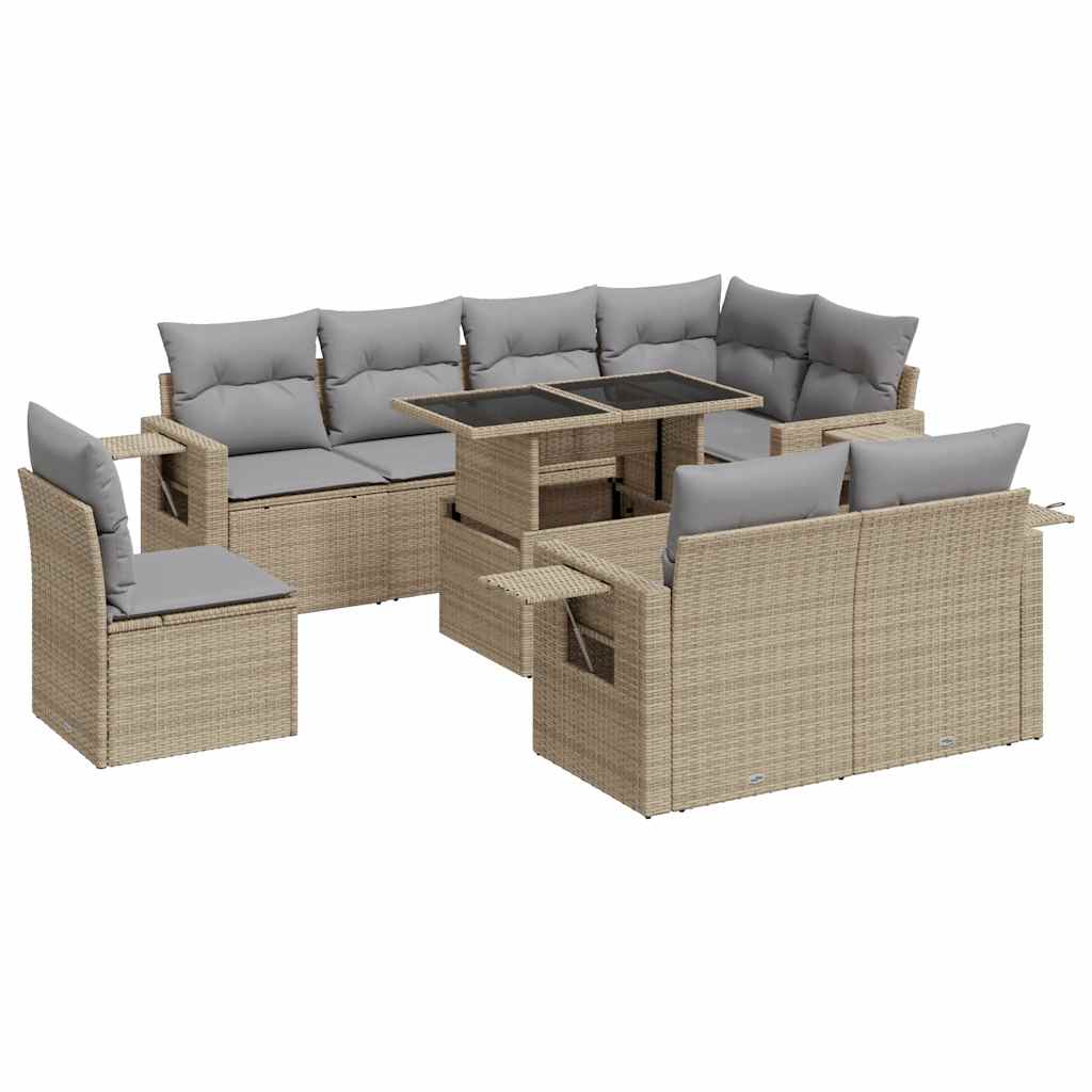 Set De Sofás De Jardín Con Cojines 9 Pzas Ratán Sintético Beige / Vetonek_3
