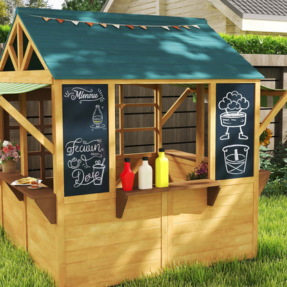 Aiyaplay Casita Infantil Exterior De Madera Con 2 Pizarras Ventanas Natural_4