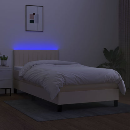 Cama Box Spring Colchón Y Luces Led Tela Crema 100x200 Cm / Vetonek_2