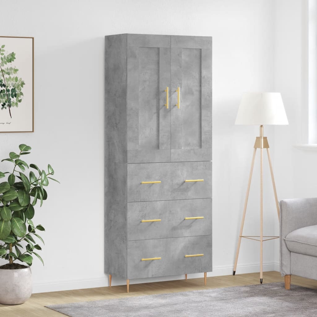 Aparador Alto Madera Contrachapada Gris Hormigón 69,5x34x180 Cm_0