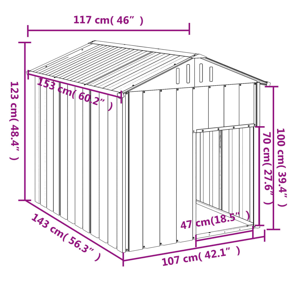 Caseta Perros Con Tejado Acero Galvanizado Gris 117x153x123 Cm_4