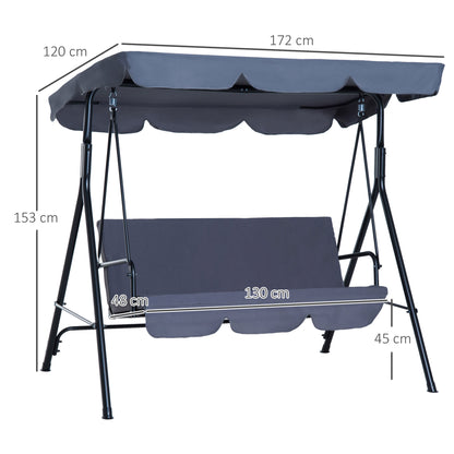 Outsunny Columpio De Jardín De 3 Plazas Con Techo Ajustable Acero 172x110x153 Cm_2