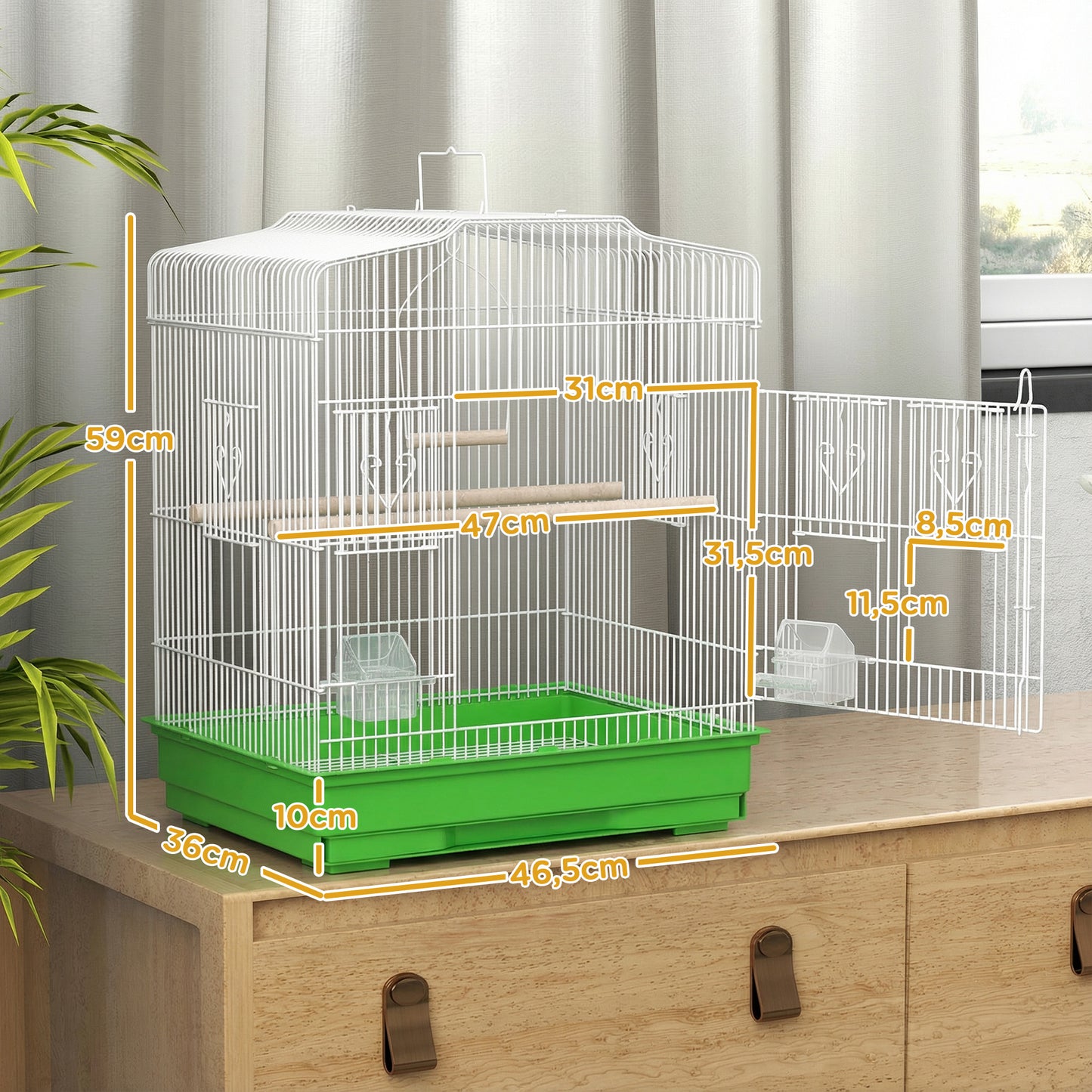 Pawhut Jaula Para Pájaros Con Puertas Comederos Y Bandeja 46,5x36x59 Cm Verde_2