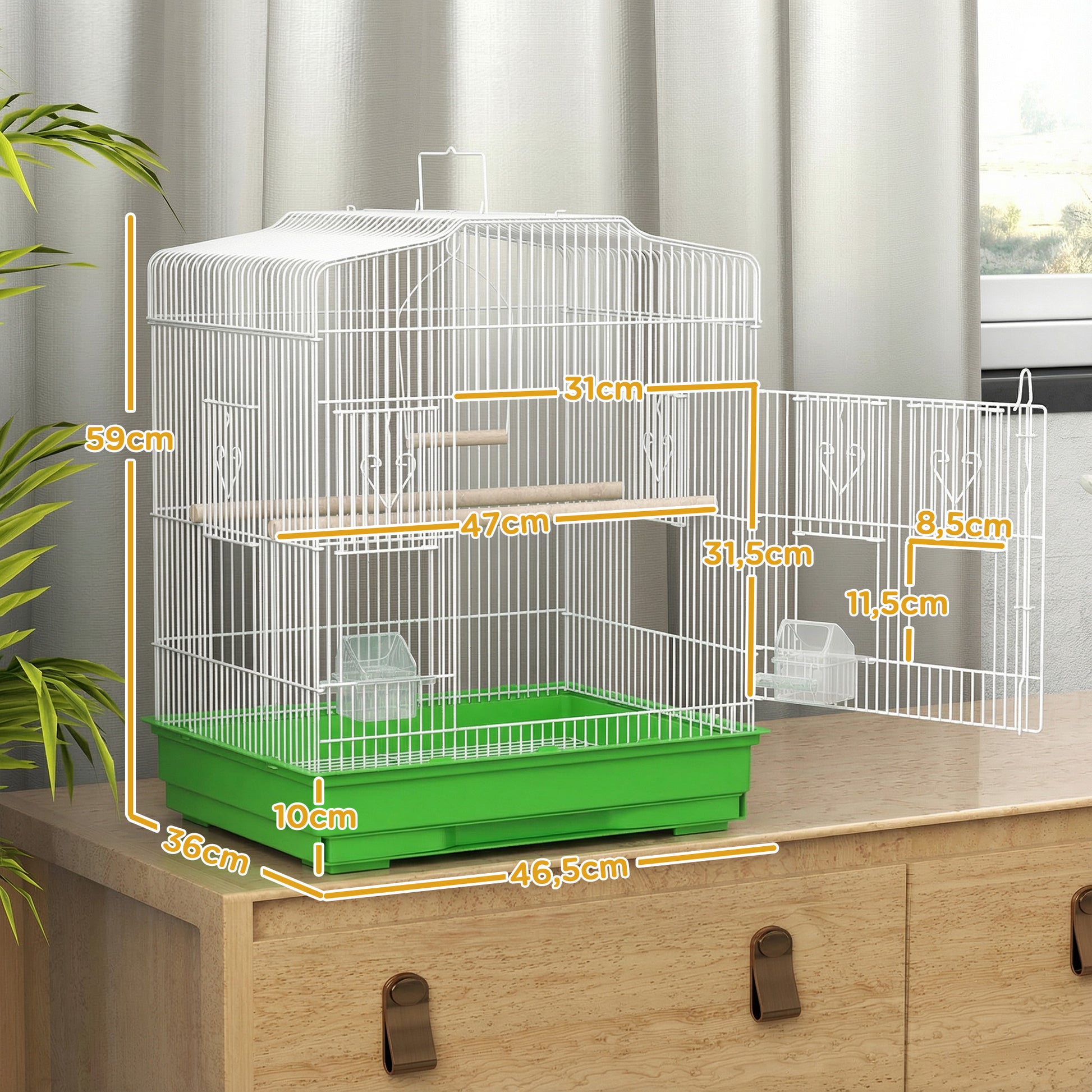 Pawhut Jaula Para Pájaros Con Puertas Comederos Y Bandeja 46,5x36x59 Cm Verde_2
