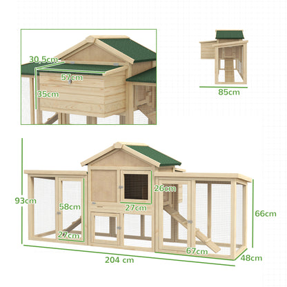 Pawhut Gallinero Para Exterior Grande De Madera 204x85x93 Cm Con Corral Bandeja_2