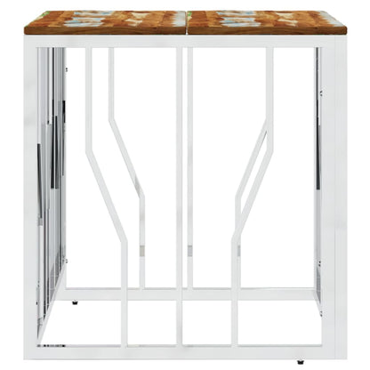 Mesa De Centro Acero Inoxidable Y Madera Reciclada Plateada_2