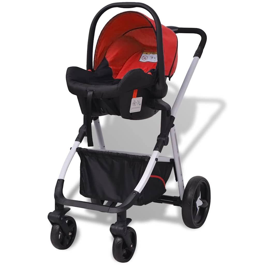 Vidaxl Cochecito De Bebé 3 En 1 Rojo Y Negro Aluminio_4