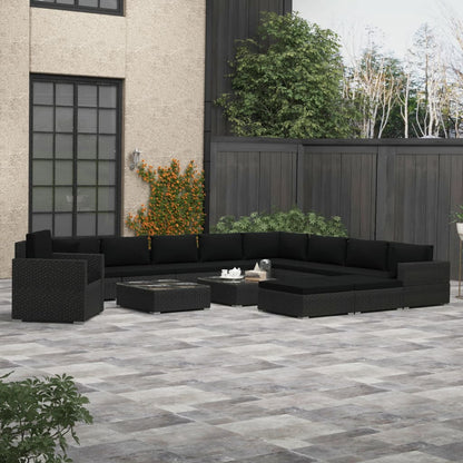 Vidaxl Set Muebles De Jardín 13 Piezas Y Cojines Ratán Sintético Negro_1