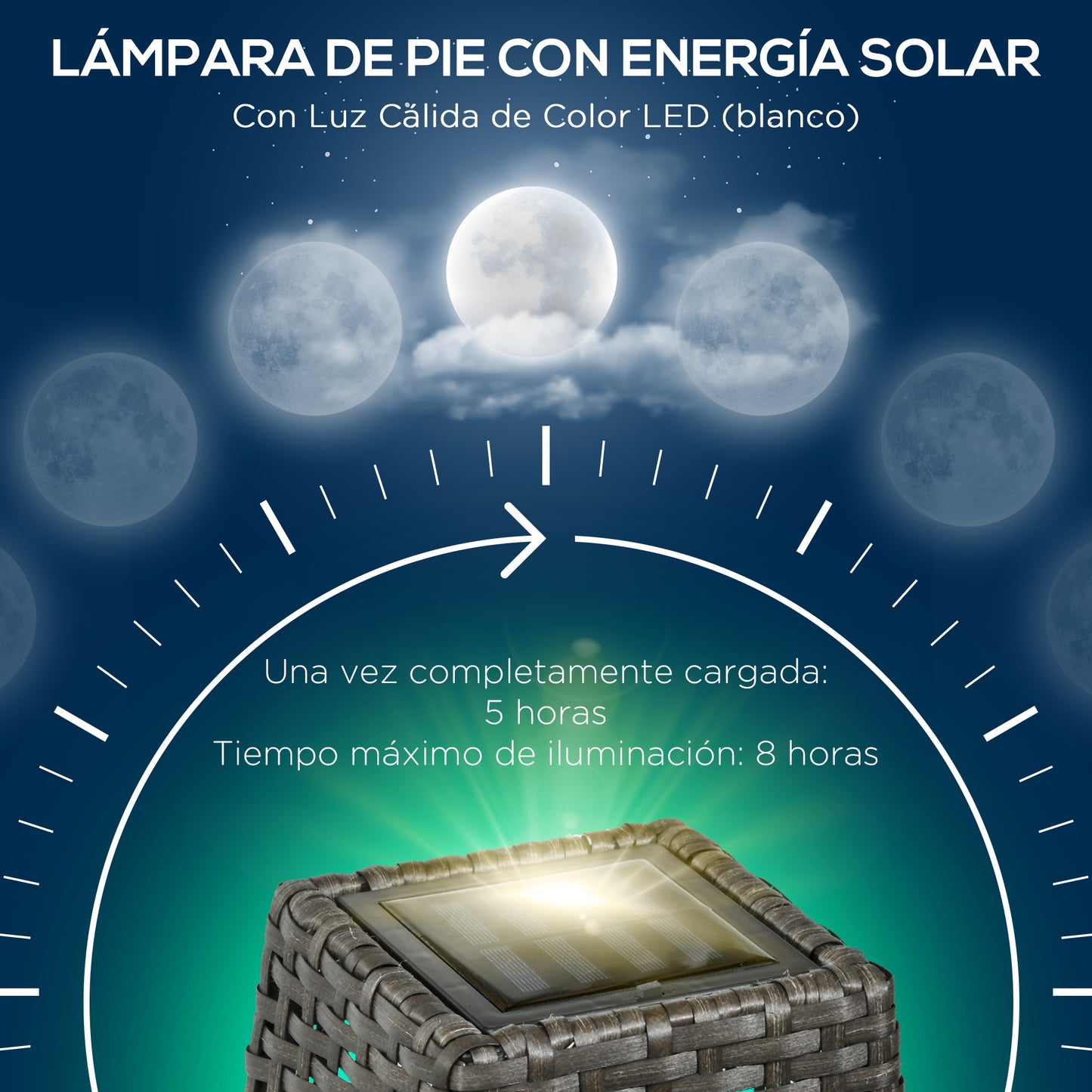Outsunny Lámpara Solar De Jardín De Ratán Sintético Con Luces Led 21x21x78 Cm_4