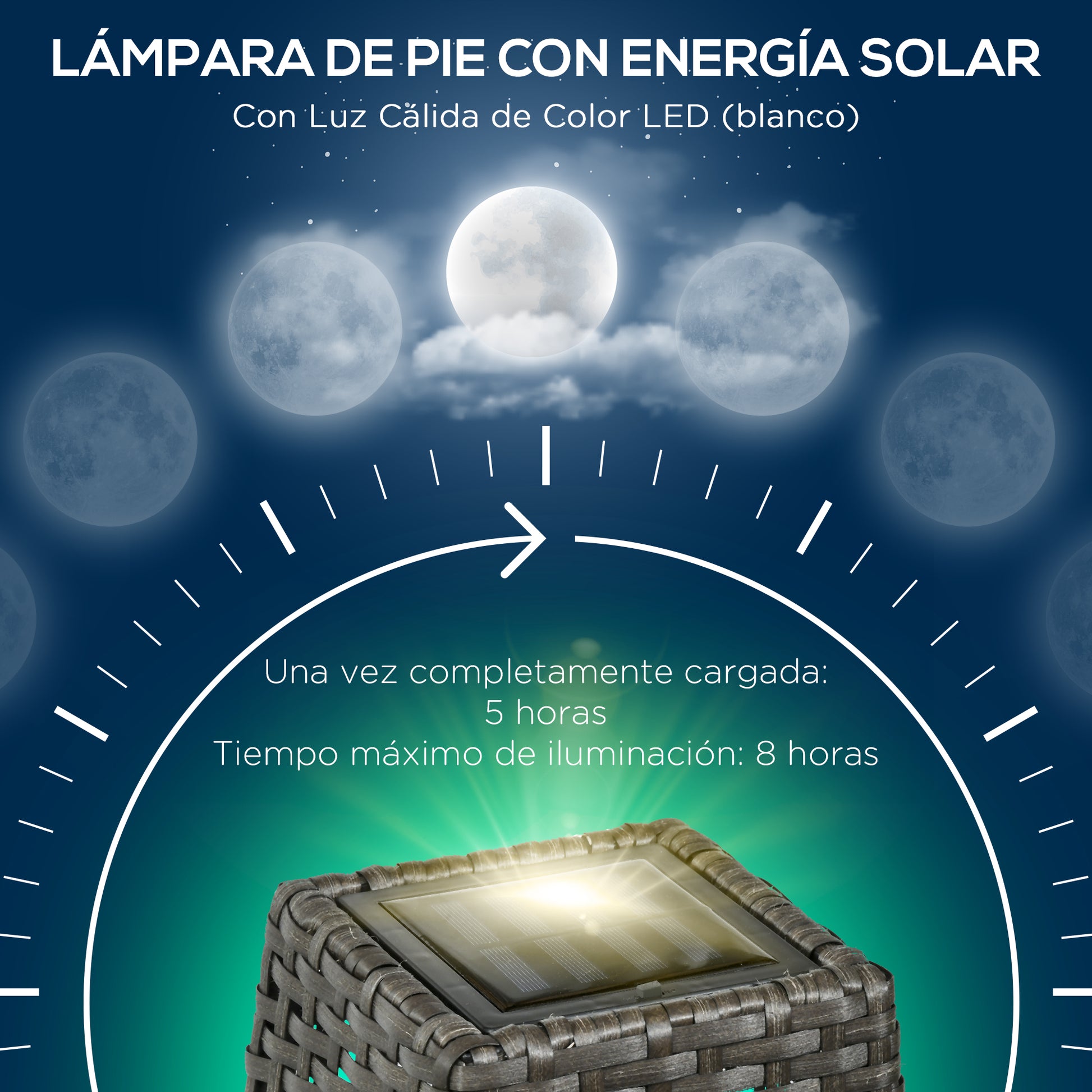 Outsunny Lámpara Solar De Jardín De Ratán Sintético Con Luces Led 21x21x78 Cm_4