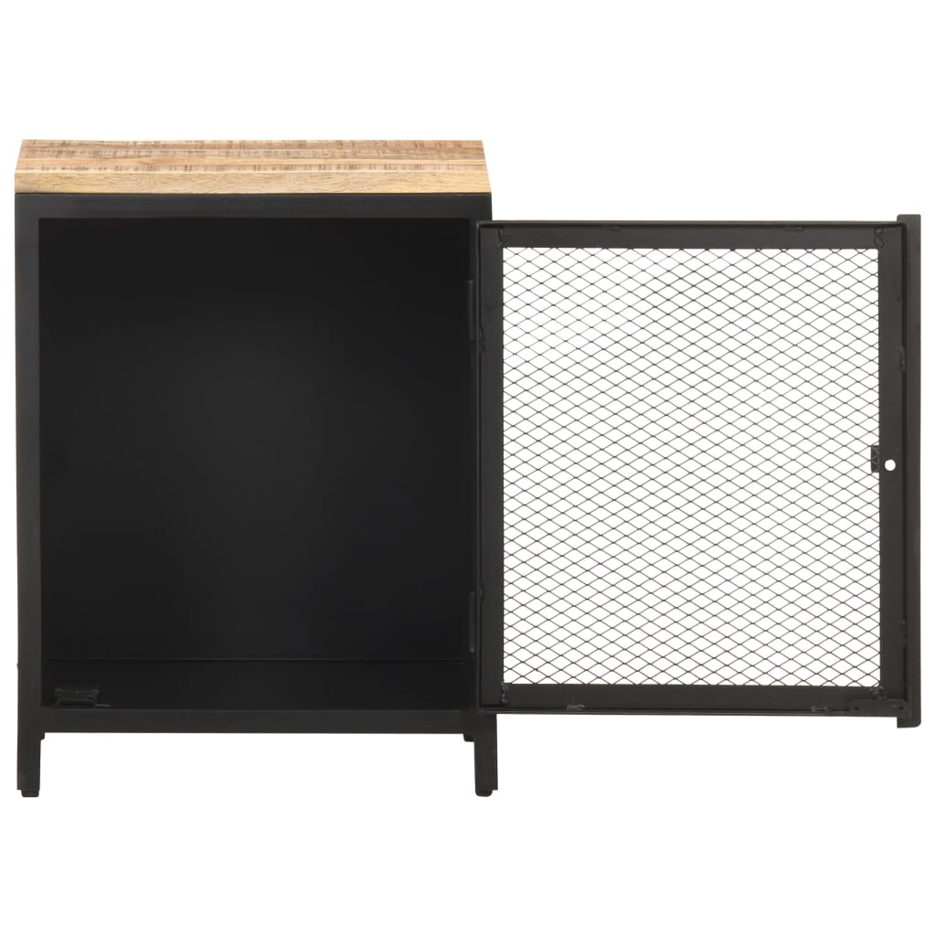 Mesita De Noche Madera Maciza De Mango Rugosa 40x30x53 Cm_1
