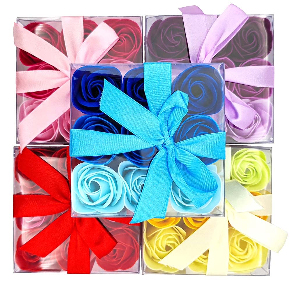 Pack 5 Cajas 9 Rosas De Jabón (azul) - Flores Con Pétalos De Jabón Perfumados - Regalo Original Para Días Especiales_3