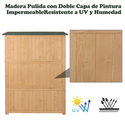 Outsunny Cobertizo De Madera Caseta Jardín Con Estantes 127,5x50x164 Cm Natural_3
