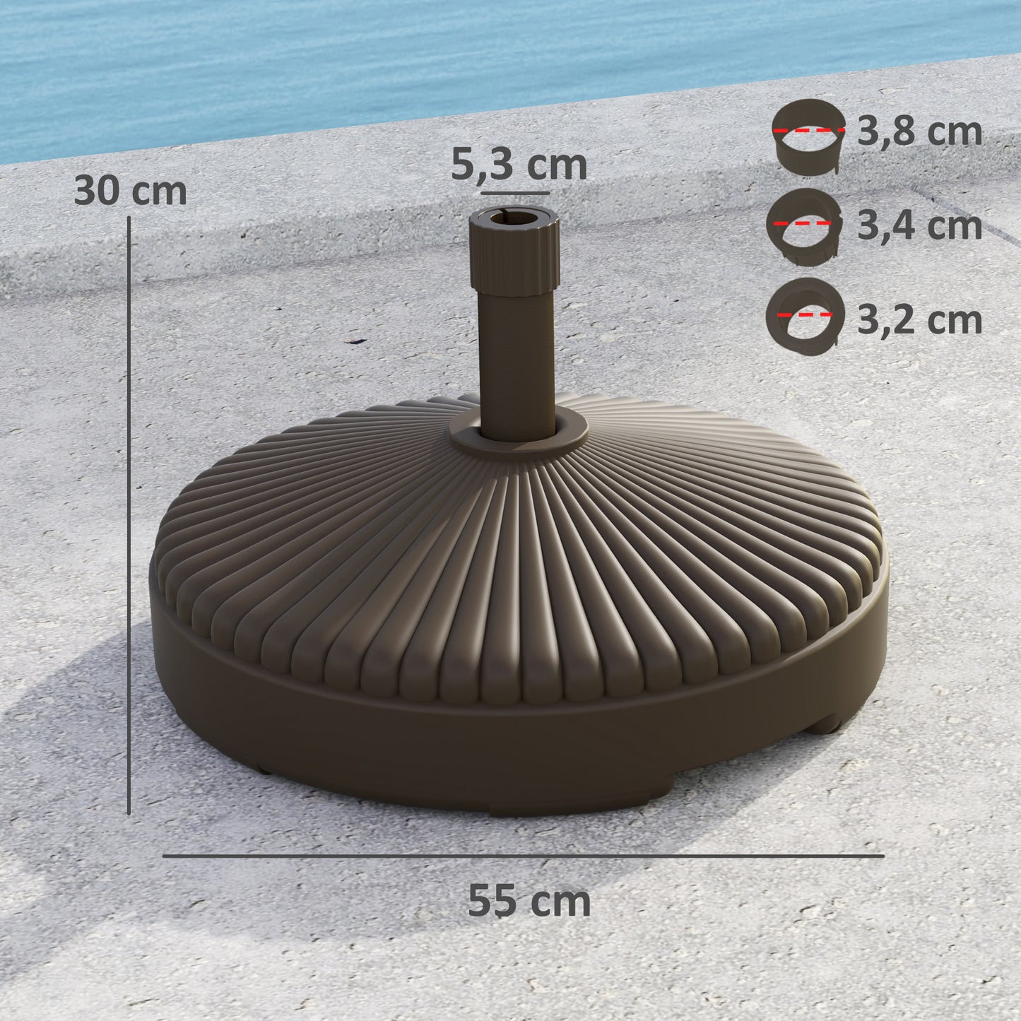 Outsunny Base Para Sombrilla Redonda Rellenable Con Agua 23l O Arena 28kg Marrón_2