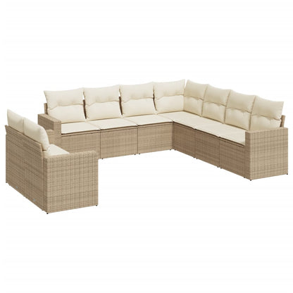 Set De Sofás De Jardín 9 Pzas Con Cojines Ratán Sintético Beige / Vetonek_2