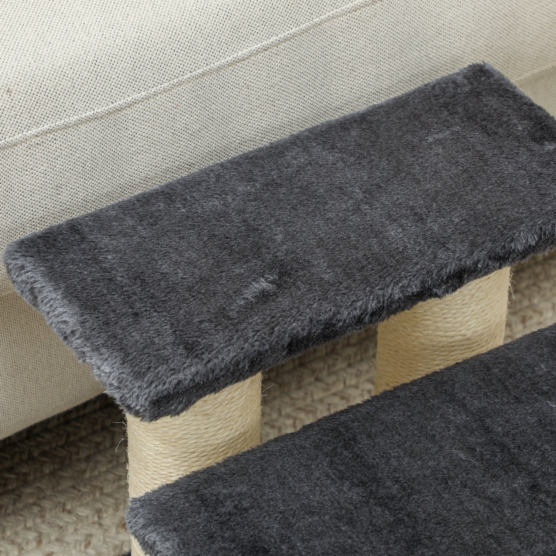 Pawhut Escalera De 3 Peldaños Para Mascotas Con Poste Rascador Cubierta 45x35x34_4