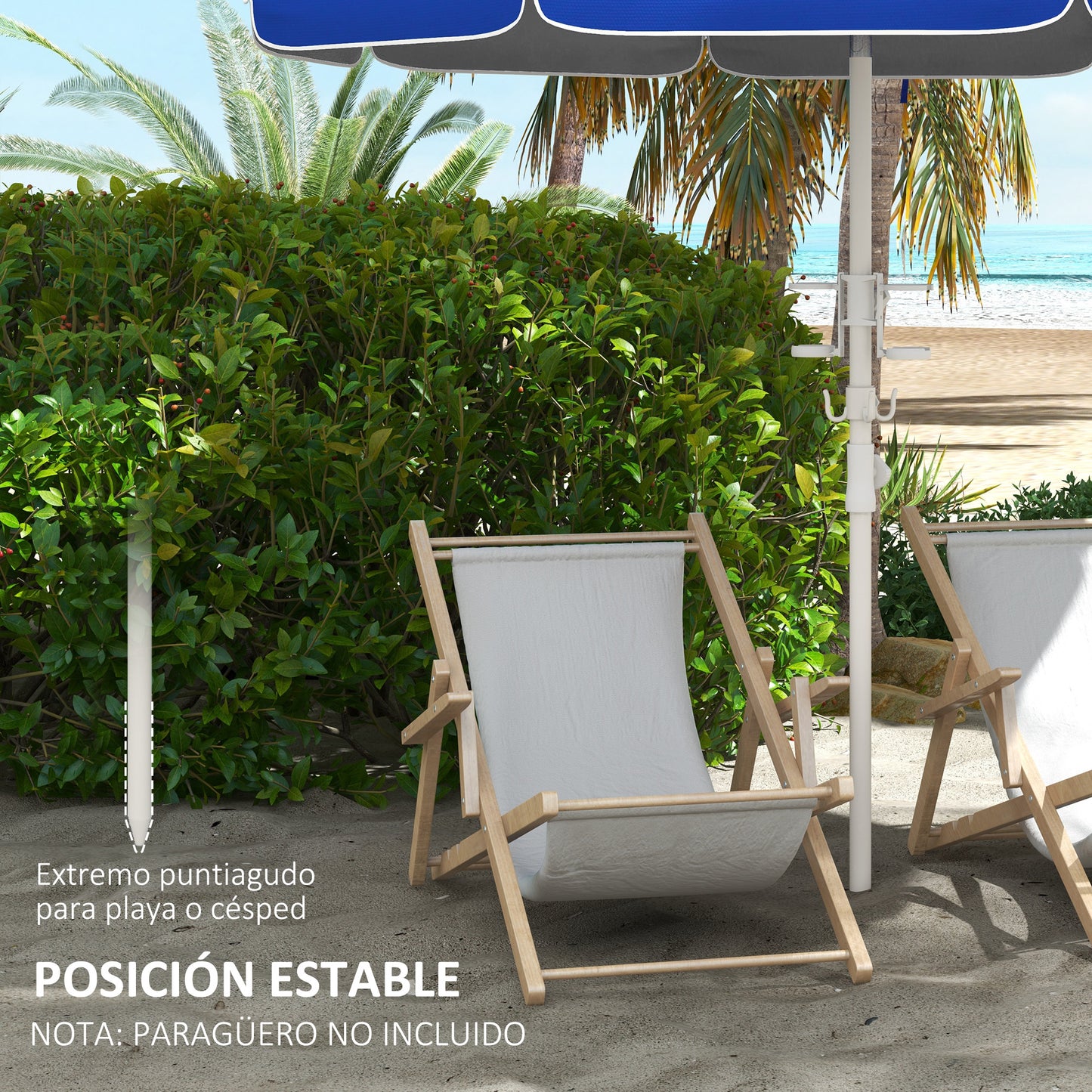 Outsunny Sombrilla De Playa Ø175x205 Cm Con 2 Portavasos Apertura Manual Azul_3
