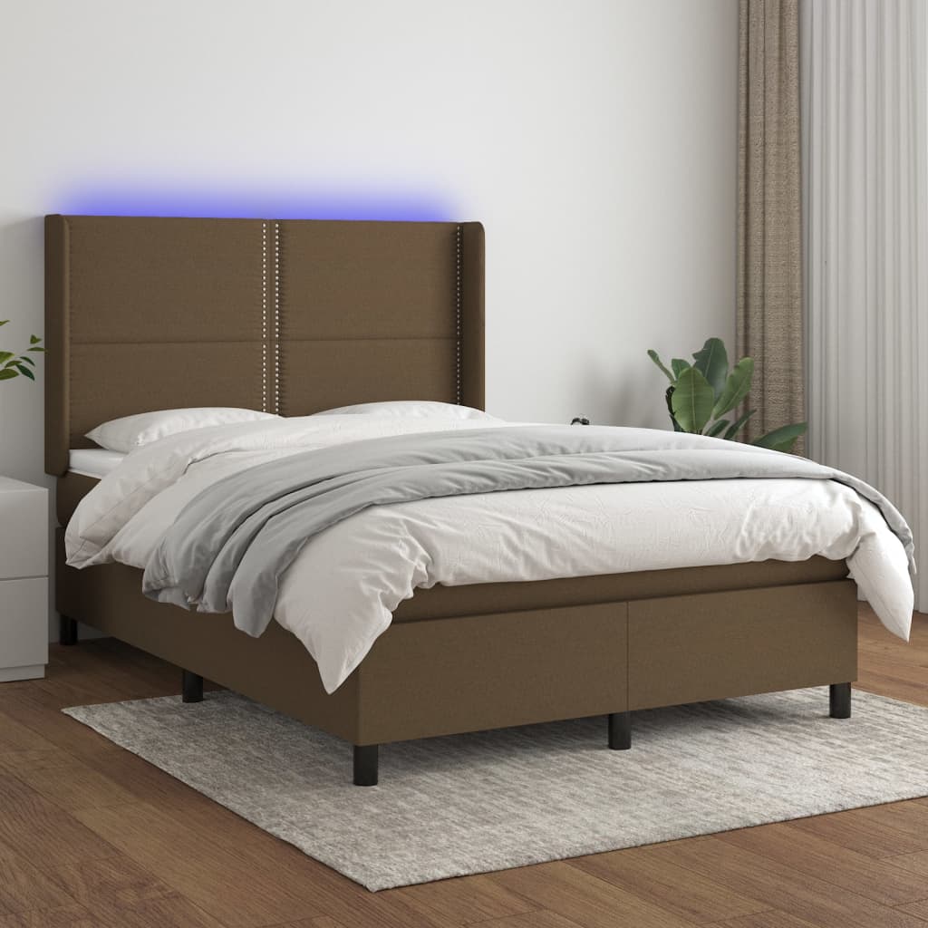 Cama Box Spring Colchón Luces Led Tela Marrón Oscuro 140x190 Cm / Vetonek_4