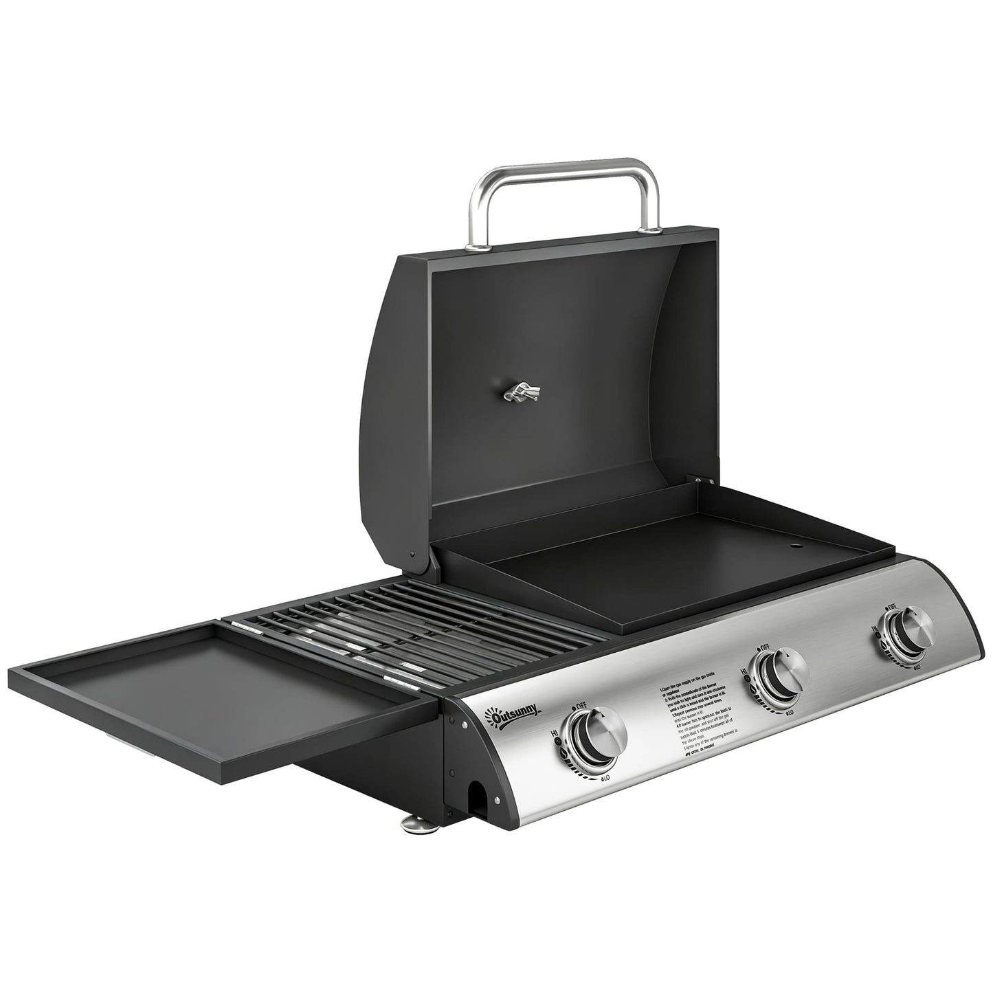 Outsunny Barbacoa De Gas Bbq Gas Con 3 Quemadores 7,5 Kw Con Plancha Negro_0